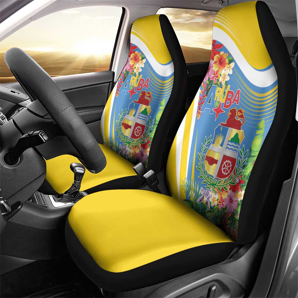 Aruba Car Seat Cover Coat Of Arms With Tropical Flowers