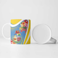 Aruba Ceramic Mug Coat Of Arms With Tropical Flowers