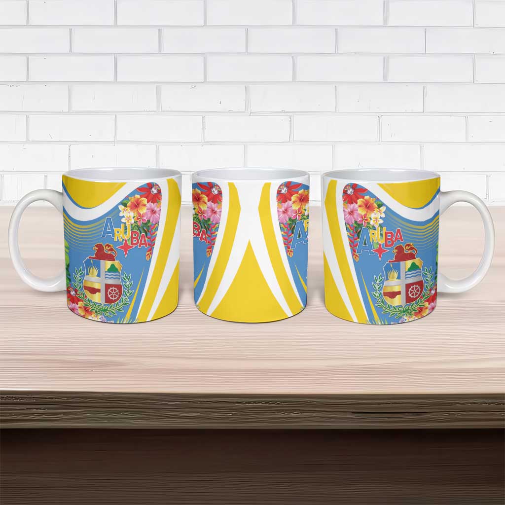Aruba Ceramic Mug Coat Of Arms With Tropical Flowers