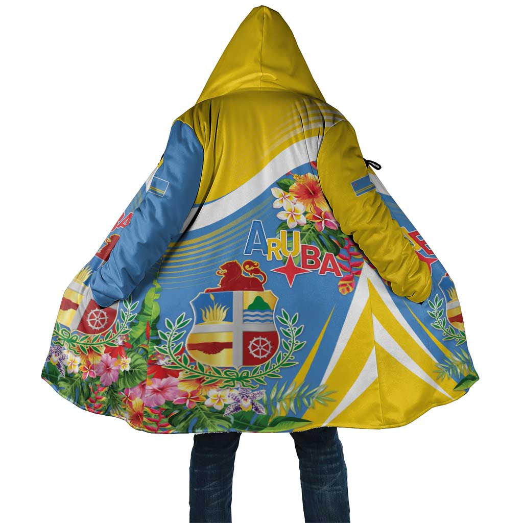 Aruba Cloak Coat Of Arms With Tropical Flowers