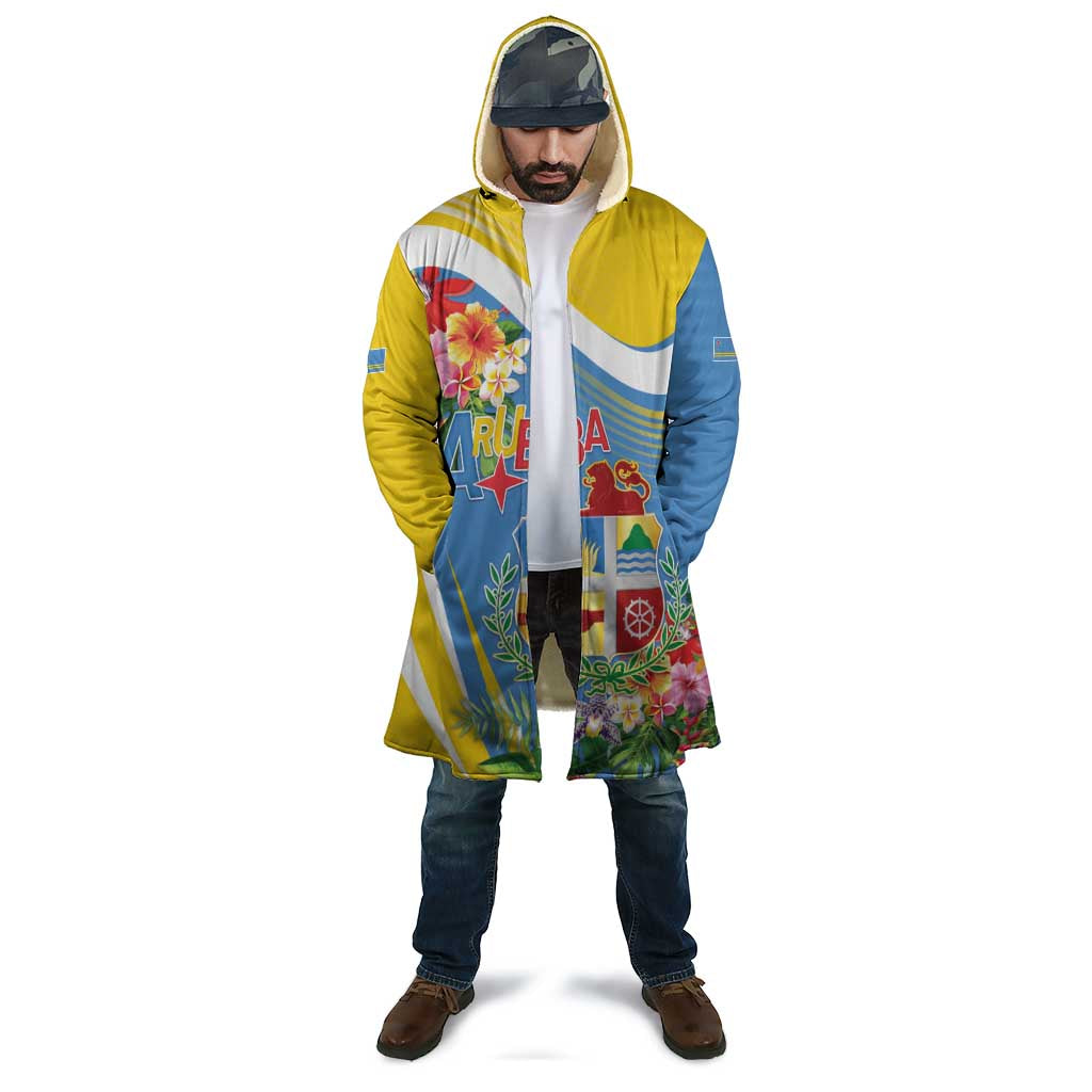 Aruba Cloak Coat Of Arms With Tropical Flowers