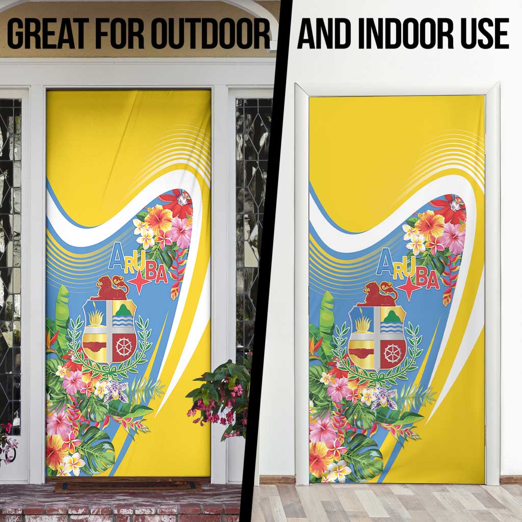 Aruba Door Cover Coat Of Arms With Tropical Flowers