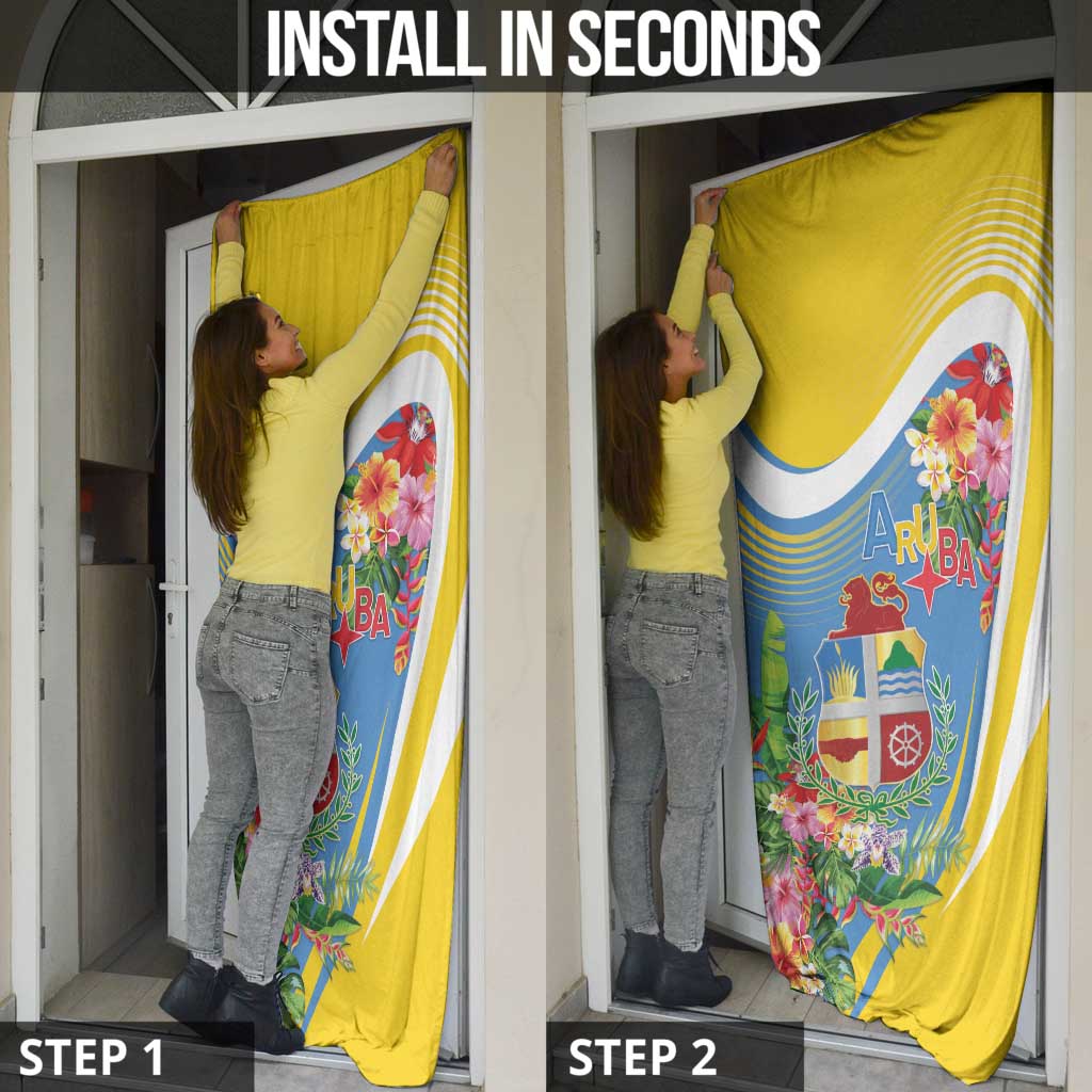 Aruba Door Cover Coat Of Arms With Tropical Flowers