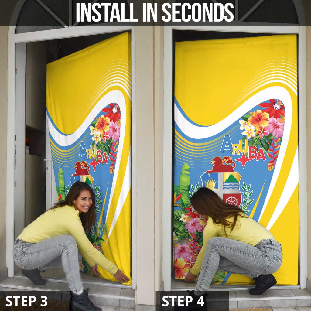 Aruba Door Cover Coat Of Arms With Tropical Flowers