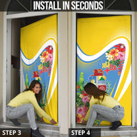 Aruba Door Cover Coat Of Arms With Tropical Flowers