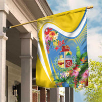 Aruba Garden Flag Coat Of Arms With Tropical Flowers