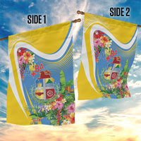 Aruba Garden Flag Coat Of Arms With Tropical Flowers