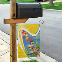 Aruba Garden Flag Coat Of Arms With Tropical Flowers