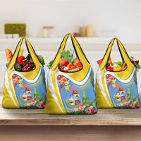 Aruba Grocery Bag Coat Of Arms With Tropical Flowers