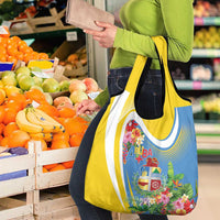 Aruba Grocery Bag Coat Of Arms With Tropical Flowers