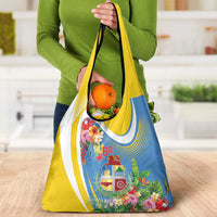 Aruba Grocery Bag Coat Of Arms With Tropical Flowers