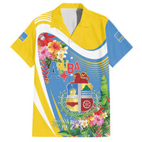 Aruba Hawaiian Shirt Coat Of Arms With Tropical Flowers
