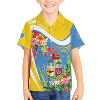 Aruba Hawaiian Shirt Coat Of Arms With Tropical Flowers