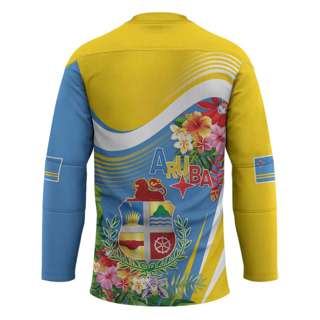 Aruba Hockey Jersey Coat Of Arms With Tropical Flowers