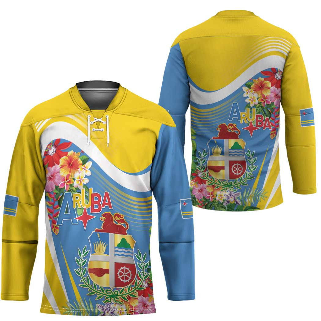 Aruba Hockey Jersey Coat Of Arms With Tropical Flowers
