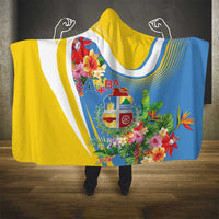 Aruba Hooded Blanket Coat Of Arms With Tropical Flowers