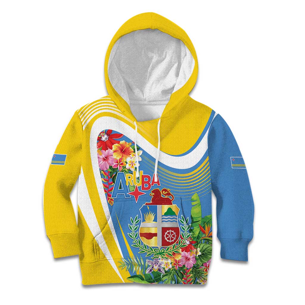 Aruba Kid Hoodie Coat Of Arms With Tropical Flowers