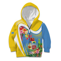 Aruba Kid Hoodie Coat Of Arms With Tropical Flowers