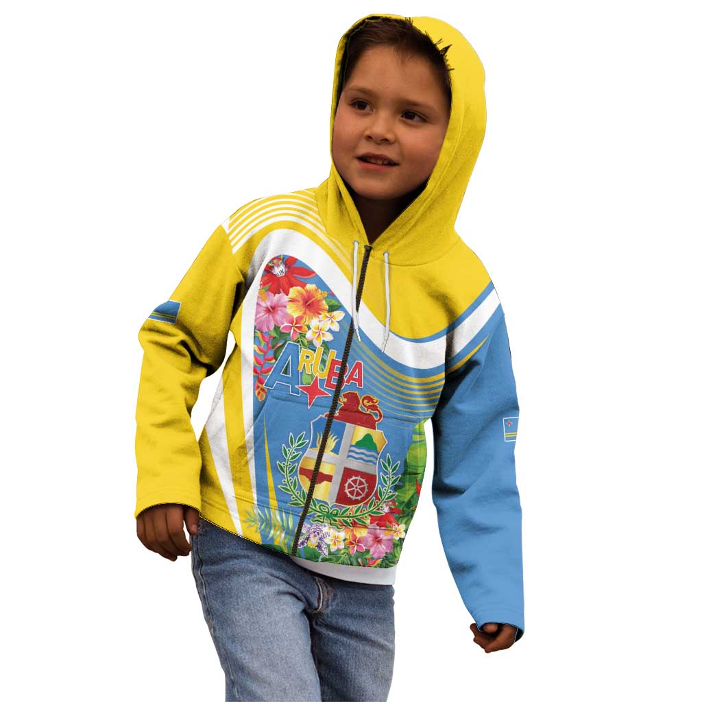 Aruba Kid Hoodie Coat Of Arms With Tropical Flowers