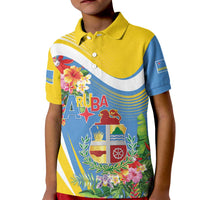 Aruba Kid Polo Shirt Coat Of Arms With Tropical Flowers