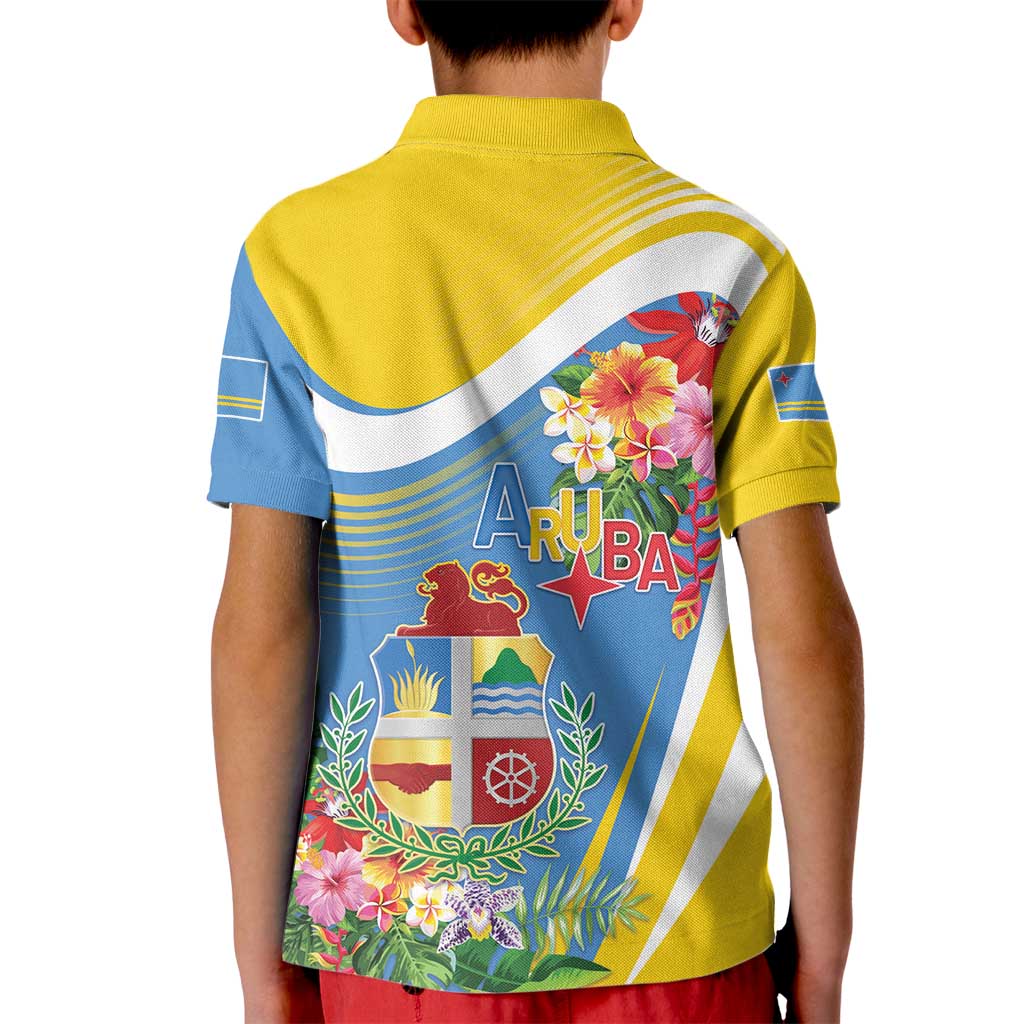 Aruba Kid Polo Shirt Coat Of Arms With Tropical Flowers