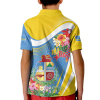 Aruba Kid Polo Shirt Coat Of Arms With Tropical Flowers