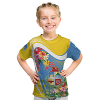 Aruba Kid T Shirt Coat Of Arms With Tropical Flowers