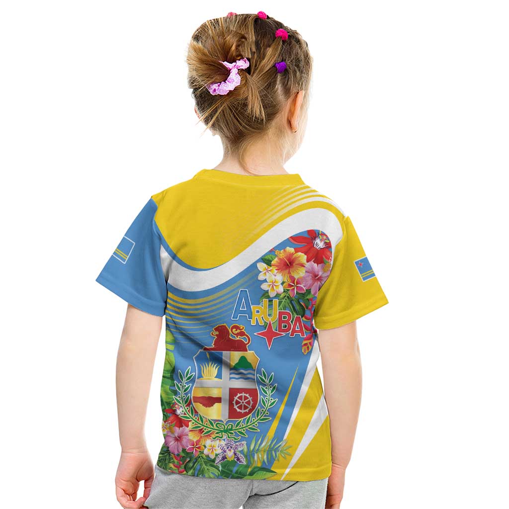 Aruba Kid T Shirt Coat Of Arms With Tropical Flowers