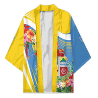 Aruba Kimono Coat Of Arms With Tropical Flowers
