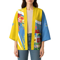 Aruba Kimono Coat Of Arms With Tropical Flowers