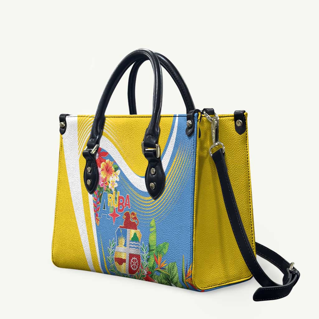 Aruba Leather Bag Coat Of Arms With Tropical Flowers