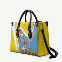 Aruba Leather Bag Coat Of Arms With Tropical Flowers