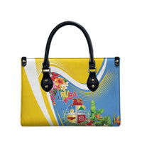 Aruba Leather Bag Coat Of Arms With Tropical Flowers