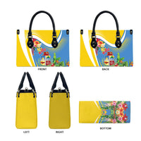 Aruba Leather Bag Coat Of Arms With Tropical Flowers