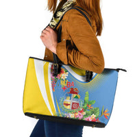 Aruba Leather Tote Bag Coat Of Arms With Tropical Flowers