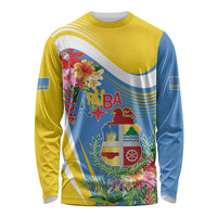 Aruba Long Sleeve Shirt Coat Of Arms With Tropical Flowers