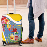 Aruba Luggage Cover Coat Of Arms With Tropical Flowers