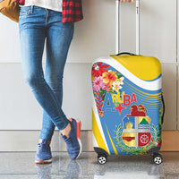 Aruba Luggage Cover Coat Of Arms With Tropical Flowers
