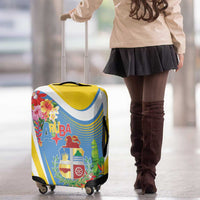 Aruba Luggage Cover Coat Of Arms With Tropical Flowers