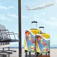 Aruba Luggage Cover Coat Of Arms With Tropical Flowers