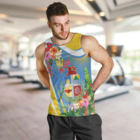 Aruba Men Tank Top Coat Of Arms With Tropical Flowers