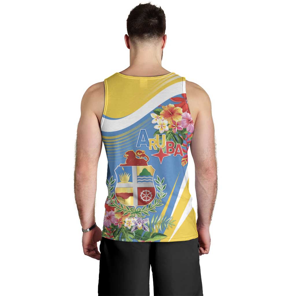 Aruba Men Tank Top Coat Of Arms With Tropical Flowers