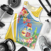 Aruba Men Tank Top Coat Of Arms With Tropical Flowers