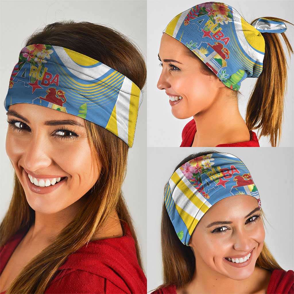 Aruba Neck Gaiter Coat Of Arms With Tropical Flowers