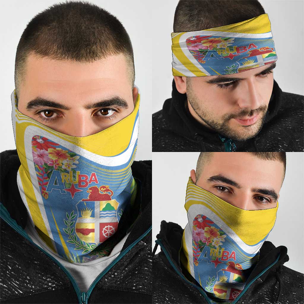 Aruba Neck Gaiter Coat Of Arms With Tropical Flowers