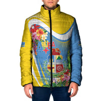 Aruba Padded Jacket Coat Of Arms With Tropical Flowers