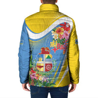 Aruba Padded Jacket Coat Of Arms With Tropical Flowers