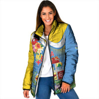 Aruba Padded Jacket Coat Of Arms With Tropical Flowers