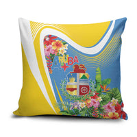 Aruba Pillow Cover Coat Of Arms With Tropical Flowers
