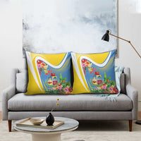Aruba Pillow Cover Coat Of Arms With Tropical Flowers